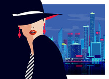 Fashion Woman In New York City. Pop Art Style Illustration.
