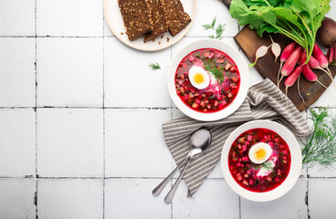 Poster - Summer cold beetroot soup with sour cream and egg