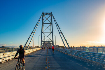 Canvas Print - sunset on the bridge of Florianópolis Island and Hercílio Luz Bridge, Santa Catarina, Brazil, florianopolis