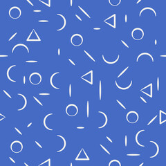 Poster - Blue background and geometric shapes pattern. Vector seamless circles and triangles pattern.