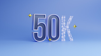 Social media 50k followers, subscribers thank you banner. Social media likes and subscribers, communication concept.