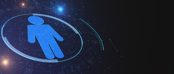 Poster - Abstract person icon on dark blue background with mock up place. People search and hiring concept 3D Rendering.