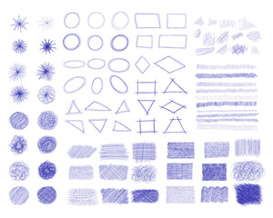 Poster - Ink pen scrawl collection - various shapes of hand drawn scribble line drawings.