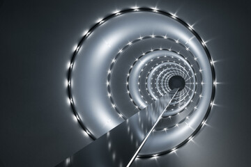 Wall Mural - vortex hyperspace tunnel and time travel concept with black glossy runway in glowing futuristic desi