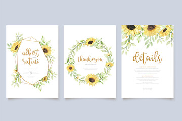 beautiful hand drawn watercolor sunflower invitation card set