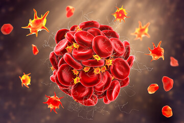 Poster - Blood clot made of red blood cells, platelets and fibrin protein strands. Thrombus