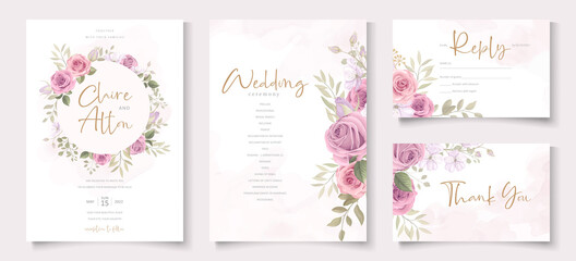 Sticker - Beautiful soft floral and leaves wedding invitation card design
