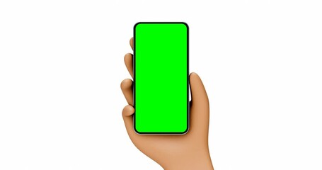 Wall Mural - smartphone blank screen in cartoon hand. template stylized to cartoonish - tapping on the screen wit