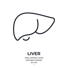 Wall Mural - Human liver editable stroke outline icon isolated on white background flat vector illustration. Pixel perfect. 64 x 64.