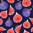 Vector seamless pattern with fig, sliced and whole