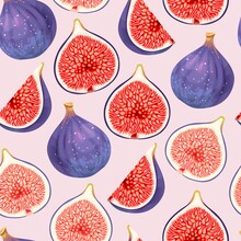 Vector Seamless Pattern With Fig, Sliced And Whole