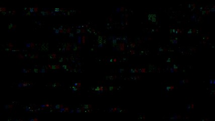 Wall Mural - horizontal distortion of broken video image on black background, vhs effect, glitch digital color pi