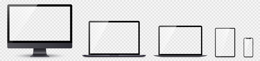 Poster - realistic set computer, laptop, tablet and smartphone. device screen mockup collection. realistic mo