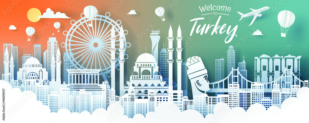 turkey landmark travel tourism concept - obrazy, fototapety, plakaty 