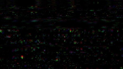 Wall Mural - horizontal distortion of broken video image on black background, vhs effect, glitch digital color pi
