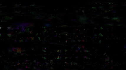 Wall Mural - horizontal distortion of broken video image on black background, vhs effect, glitch digital color pi
