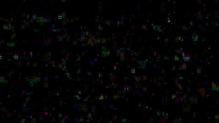Wall Mural - horizontal distortion of broken video image on black background, vhs effect, glitch digital color pi
