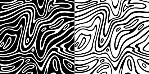 Fototapete - Set of Black and White Vector Seamless Patterns with Abstract Waves