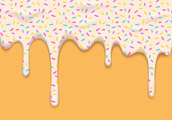 Poster - Vector Illustration with Melting White Ice Cream with Sprinkles. Abstract Realistic Food Background