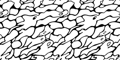 Fototapete - Vector Monochrome Seamless Pattern. Cartoon Comics Style Water Illustration. Black and White Background with Waves