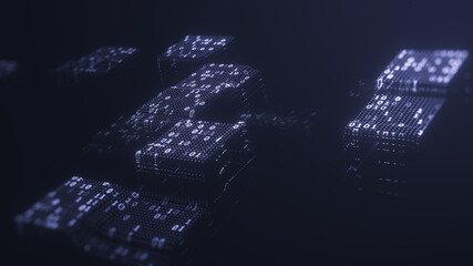  Abstract technology big data concept. Big data binary code futuristic information technology, data flow. Transferring of big data and storage of block chain, server,  hi-speed internet. 3D Rendering.