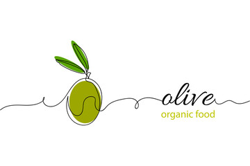 Wall Mural - Continuous one line of olive organic food in silhouette on a white background. Linear stylized.Minimalist.