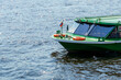 Wide bow of waterbus for tourist excursions in Neva river in St. Petersburg