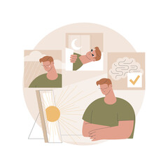 Fototapete - Light therapy abstract concept vector illustration. Lack of sunlight, artificial light devices, seasonal depression treatment, insomnia cure, heliotherapy box, mental health abstract metaphor.