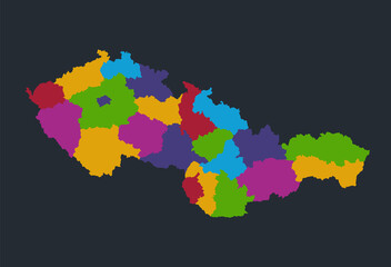  Infographics Czechoslovakia map, flat design colors, with names of administrative division, blue background with orange points blank