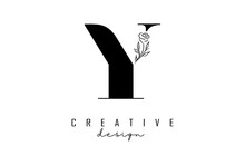 Y Letter Logo Design With Black Rose Vector Illustration.