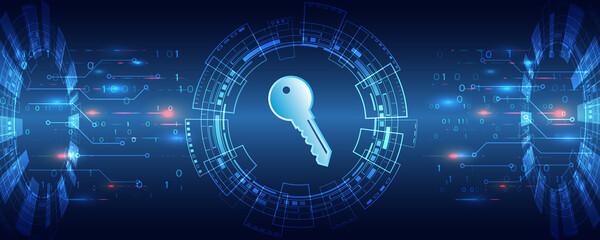 Fototapete - Key Icon Future concept. Data protection Internet technologies. Digital background innovative technologies in security systems.