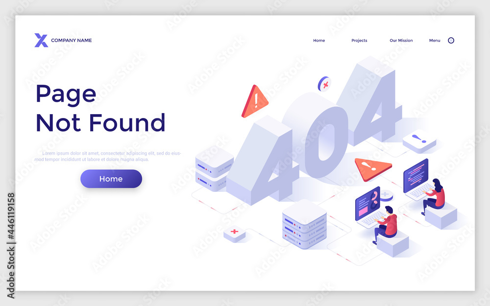 Vector Isometric Landing Page Template - obrazy, fototapety, plakaty 