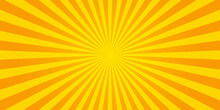 Sunburst Retro Sun Rays Yellow Background. Abstract Summer Yellow Comic Illustration. Vintage Pop Art Radial Yellow Texture. Stock Vector