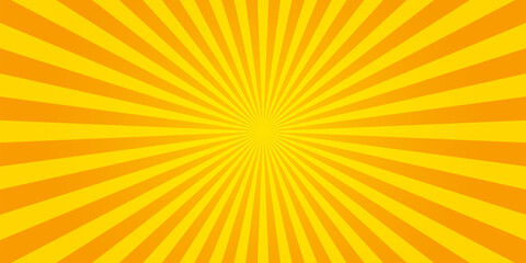 Wall Mural - Sunburst retro sun rays yellow background. Abstract summer yellow comic illustration. Vintage pop art radial yellow texture. Stock vector