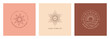 Set of vector linear boho emblems.Bohemian logo designs with sea,sun and sunburst.Modern celestial icons or symbols in trendy minimalist style.Branding design templates.