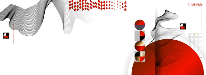 Wall Mural - Poster Abstract Japanese style template red black white background. White background vector illustration to lines
