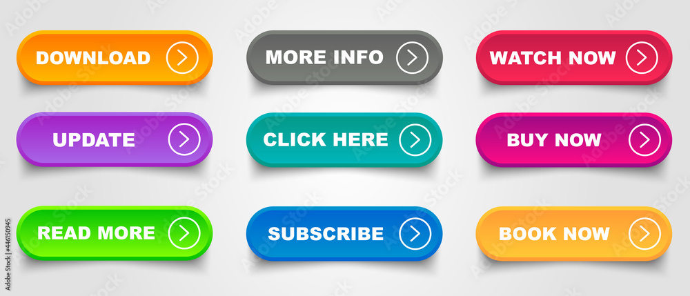 See Now Button Set of vector modern trendy buttons. Trendy colors on white background ...