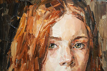 Oil Painting. Portrait Of A Red-haired Girl.