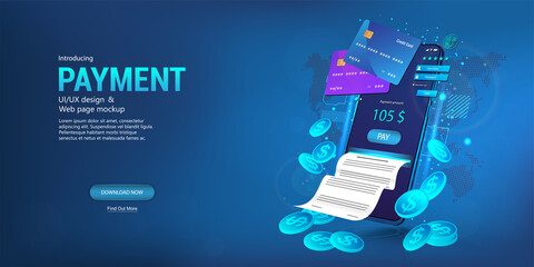 Aufkleber - Online financial management, investments, wallet, bill payments, money transfers via smartphone. Credit card and money on the internet. Online shopping, investment in cryptocurrency, cashback. Vector