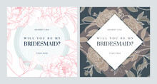Floral Bridesmaid Invitation Card Template Design, Peony Flower Illustration, Bright And Dark Theme