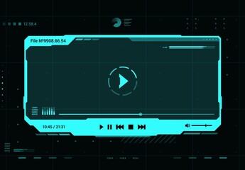 hud video and sound player futuristic screen interface. future multimedia system, ui design element 