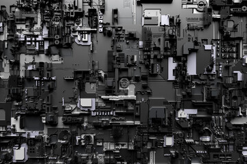 Poster - 3d illustration of a realistic model of a robot or black and gray cyber armor. close-up equipment fo