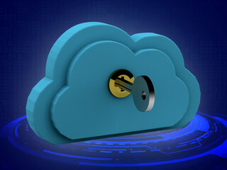 Fototapete - 3d rendering cloud  storage lock