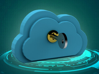 Fototapete - 3d rendering cloud  storage lock