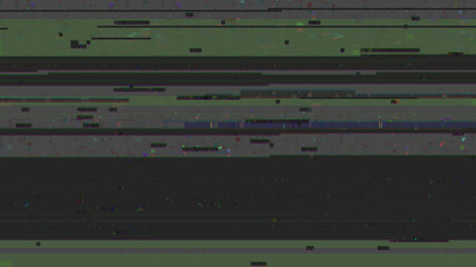Wall Mural - horizontal distortion of broken video image on black background, vhs effect, glitch digital color pi