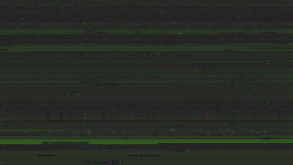 Wall Mural - horizontal distortion of broken video image on black background, vhs effect, glitch digital color pi