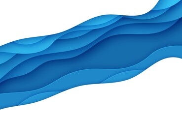 Wall Mural - Blue abstract background in paper cut style. Layers of paper wavy water for World Oceans Day 8 June. Vector Earth posters template, ecology brochures, presentations, invitations with place for text