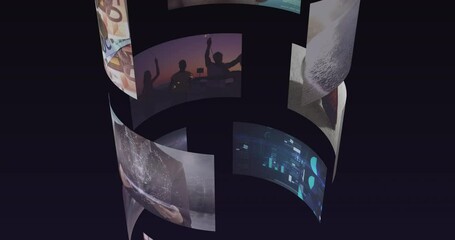 Poster - composite animation of rotating tube of business, leisure and technology screens