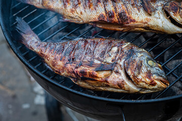 Wall Mural - Fish on the grill outdoor