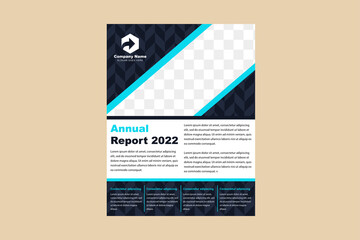 Wall Mural - flyer design with dark blue background. space for photo collage and arrow pattern. cover, layout, brochure, magazine, catalog for annual report. arrow down template